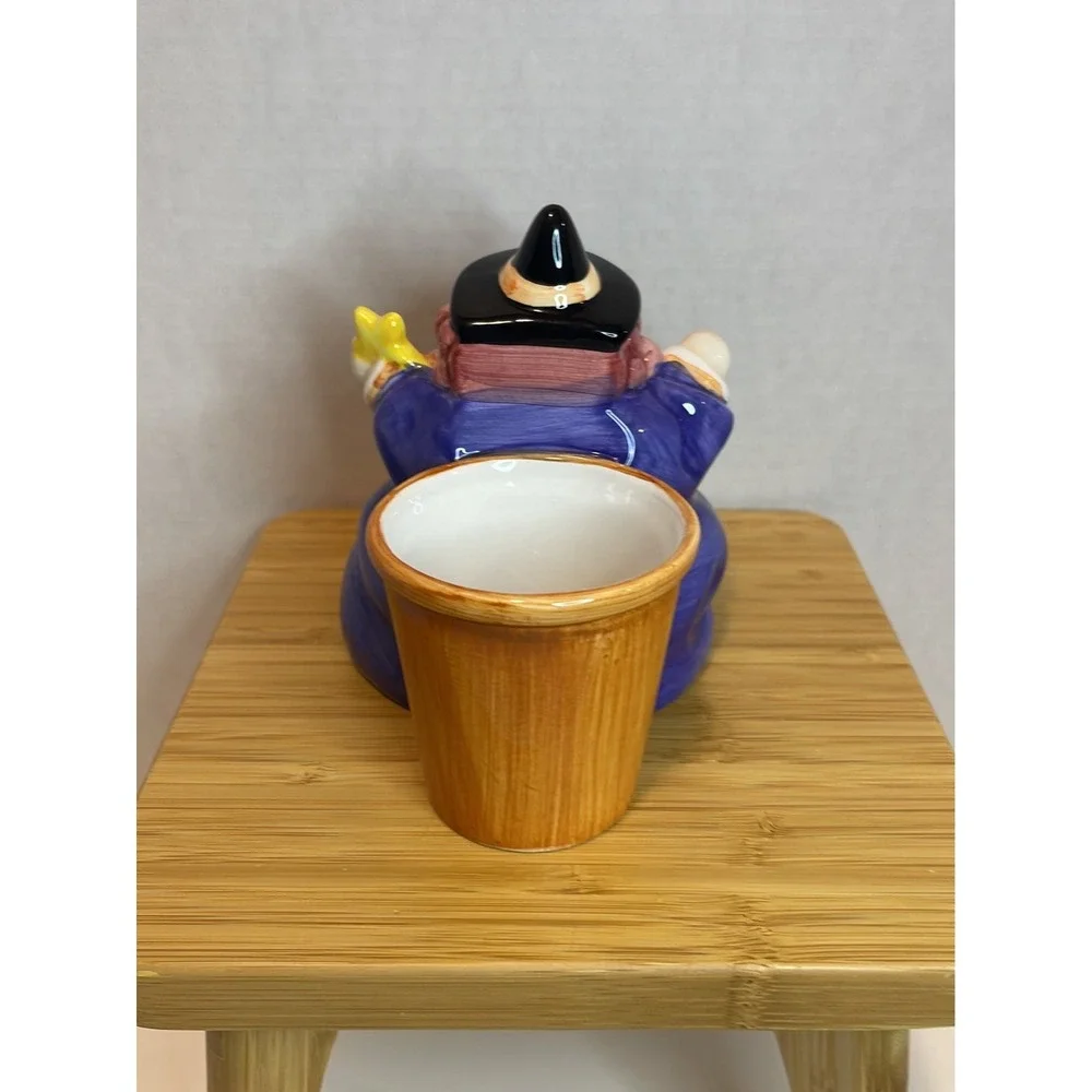 Vintage Whole Home Ceramic Witch with Black Cat‎ Tealight Holder with Tealight